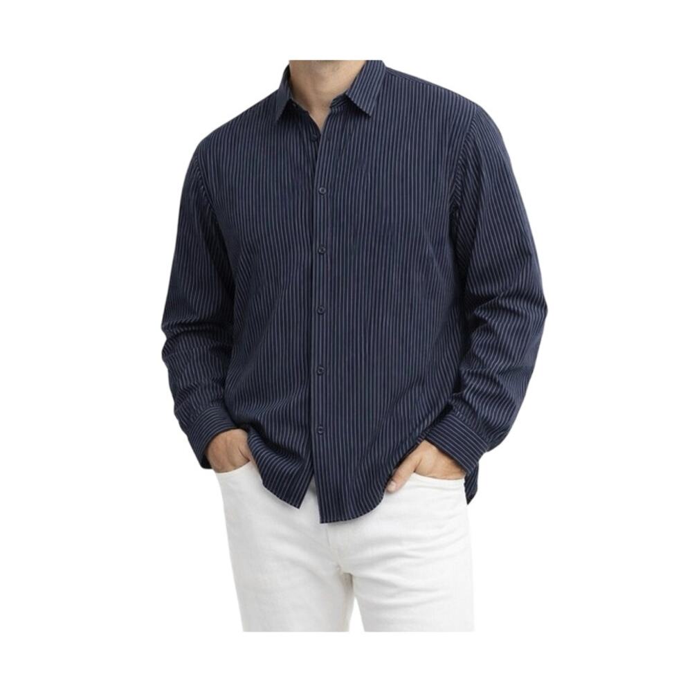 Calvin Klein Shirt Mens XXL Long Sleeve Blue Button Up Casual Going Out Cotton